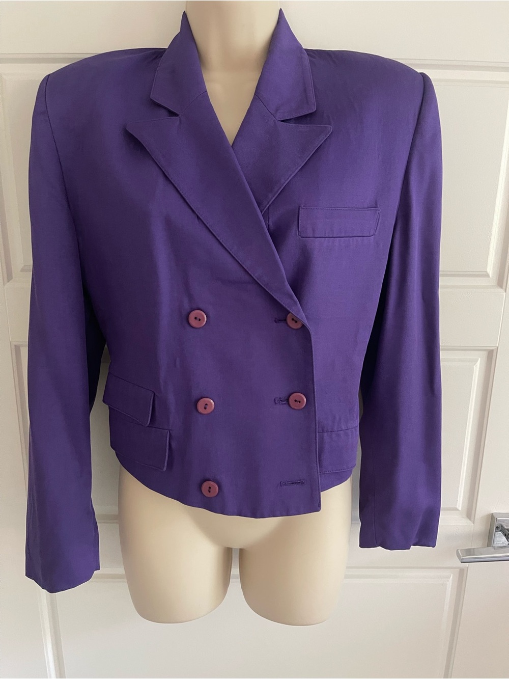 Vintage Purple Cropped Blazer w/ Shoulder Pads 80s Power Jacket Women’s